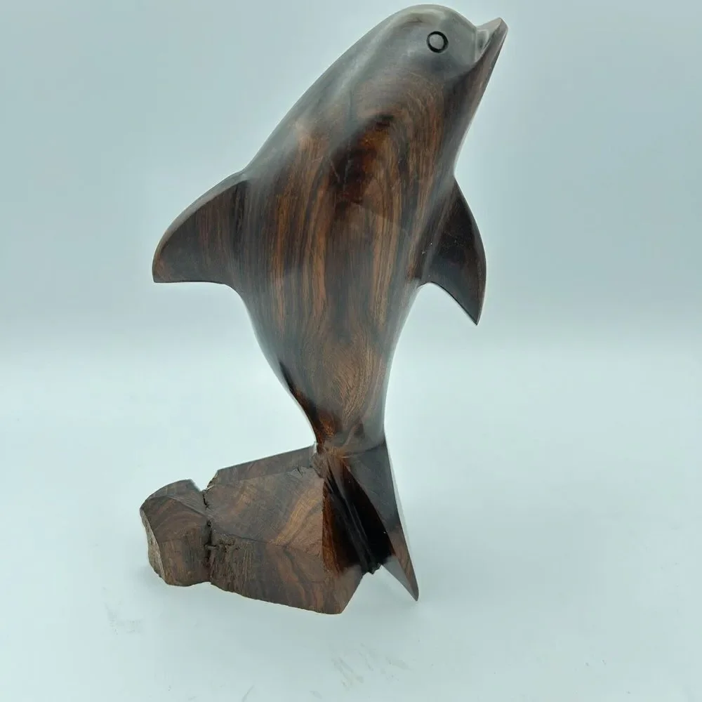 Vtg Hand Carved Ironwood Dolphin Figurine 7 1/2